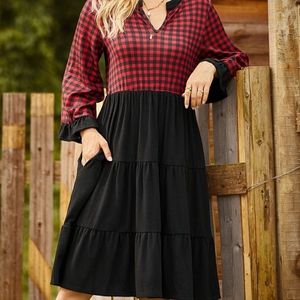 Red and black gingham empire Waist dress